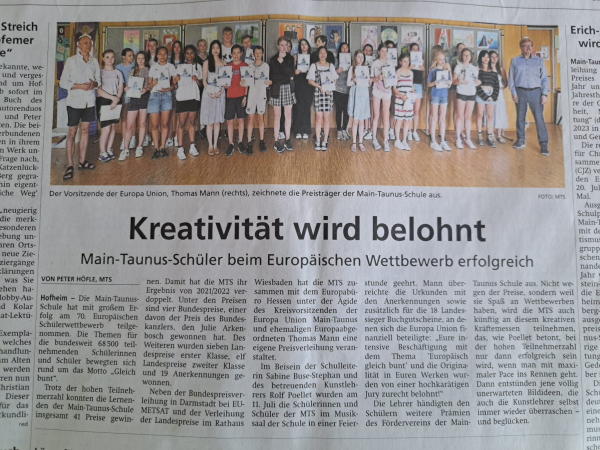 Zeitungsartikel Erhung Kunstwettbewerb