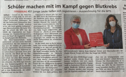 Zeitungsartikel zur DKMS Auszeichnung im Höchster Kreisblatt